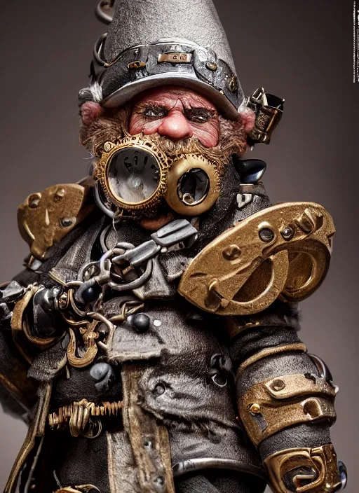 Image similar to 8 5 mm f 1. 8 photograph of a claymation steampunk warrior dwarf, highly detailed diorama, by erwin olaf, smooth, sharp foccus, commercial photography, fashion shoot