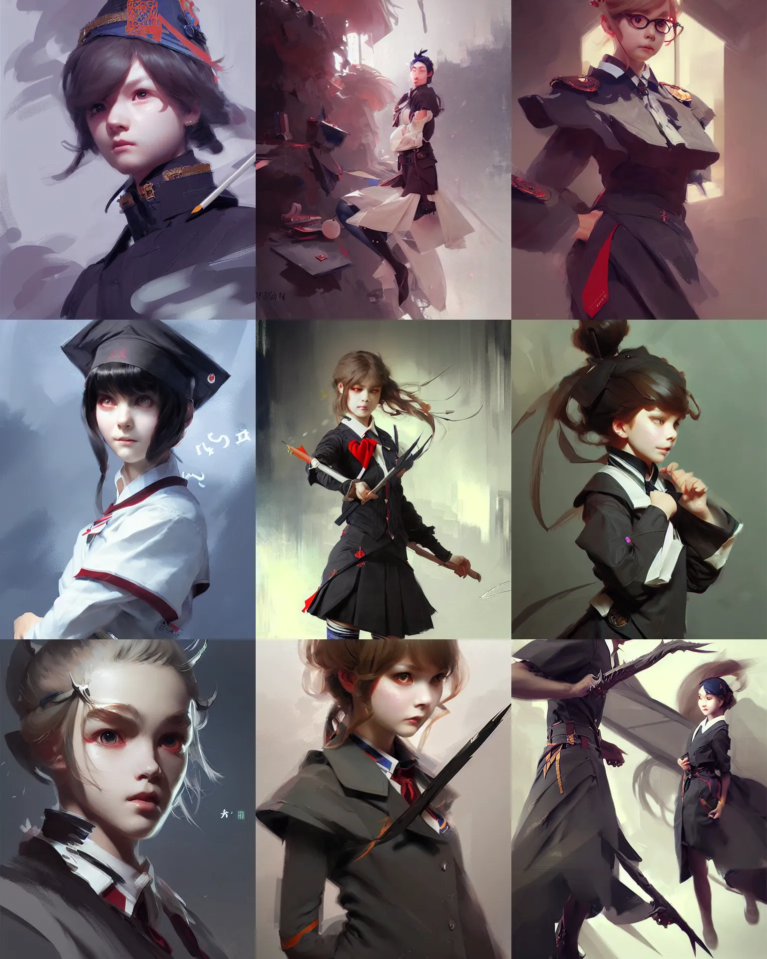 Prompt: strixhaven magic school cute attractive uniform, intricate, sharp focus, illustration, highly detailed, digital painting, concept art, matte, art by ruan jia