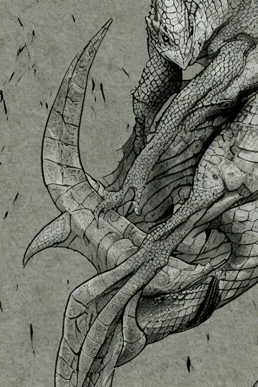 Image similar to lizardman, gray scales, anime, hd,