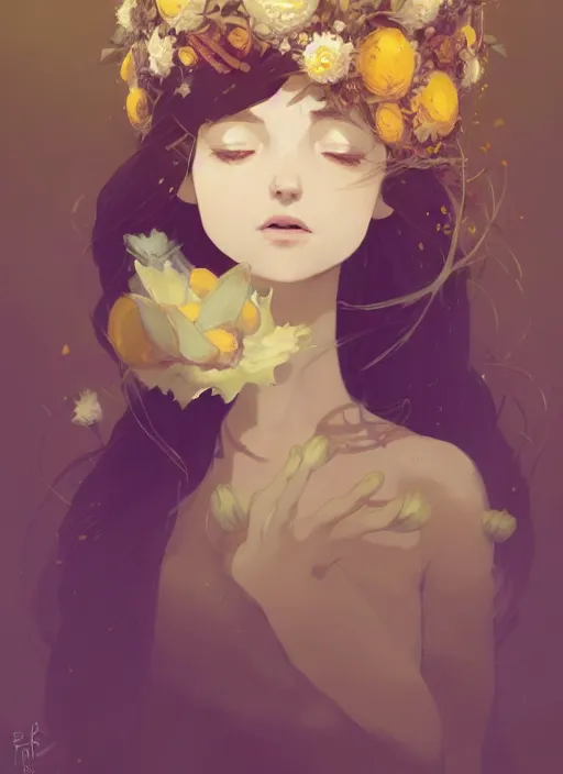 Prompt: portrait of cute fairy girl with crown of flowers fantasy, by atey ghailan, by greg rutkowski, by greg tocchini, by james gilleard, by joe gb fenton, by kaethe butcher, dynamic lighting, gradient light yellow, brown, blonde cream and white color in scheme, grunge aesthetic