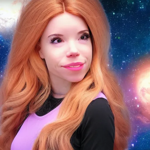 Image similar to photo realistic photo of belle delphine posing in space