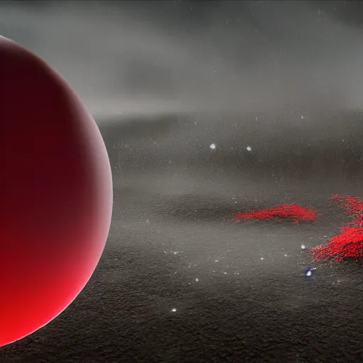 Image similar to a large glob of black fuzz floating in the middle of the screen, with a red outline, matte painting, concept art, 4 k