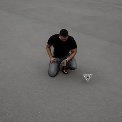 Prompt: A man kneeling over a large diamond