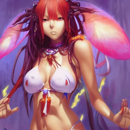 Image similar to anime portrait of a bikini as a shaman yedi using dark force to eliminate trump as an anime antagonist by Stanley Artgerm Lau, WLOP, Rossdraws, James Jean, Andrei Riabovitchev, Marc Simonetti, and Sakimichan, trending on artstation