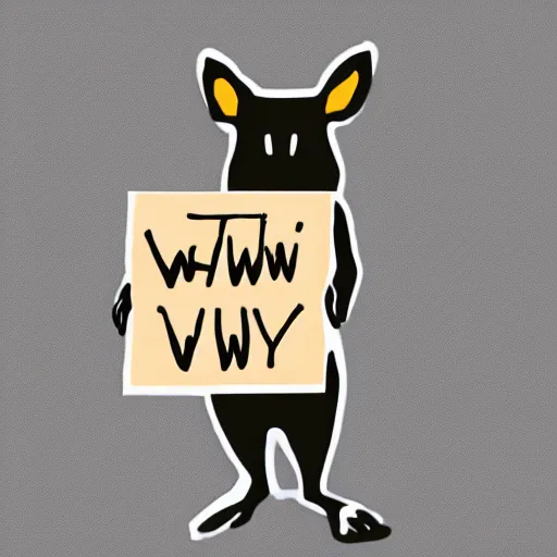 Prompt: a kangaroo holding a sign made out of steel with the word the letters'w ','e ','l ','c ','o ','m ','e'carved on it, digital art