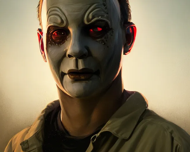 Image similar to highly detailed portrait of michael myers, in gta v, stephen bliss, unreal engine, fantasy art by greg rutkowski, loish, rhads, ferdinand knab, makoto shinkai and lois van baarle, ilya kuvshinov, rossdraws, tom bagshaw, global illumination, radiant light, detailed and intricate environment