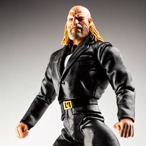 Prompt: Full body shot of a highly detailed flexible Triple H vinyl figurine as a villain, white background, 3d, high quality, depth of field, high contrast, 8k, concept art, smooth, sharp focus, highly detailed, wrestling, WWE