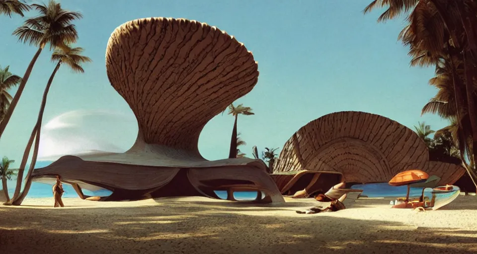 Image similar to a giant seashell house with a doorhole, cinematography by syd mead, gregory crewdson