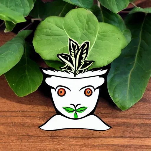 Prompt: cute colourful mandrake plant with face, white tracing, sticker,