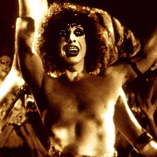 Prompt: A Film Still of Gene Ween in The Rocky Horror Picture Show