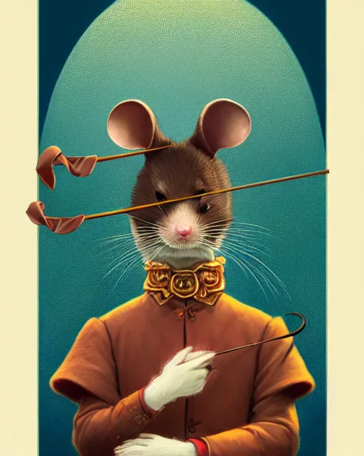 Image similar to anthropomorphic art of anthropomorphic mouse holding a bow, victorian bright clothing by artgerm, victo ngai, ryohji hase, artstation, highly detailed digital painting, smooth, global illumination, fantasy art by greg rutkowsky, karl spitzweg