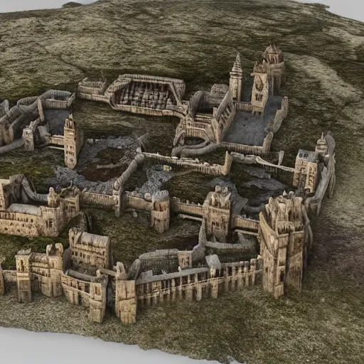 Image similar to the miniature 3d map for Game of Thrones, highly detailed, very detailed, 4k