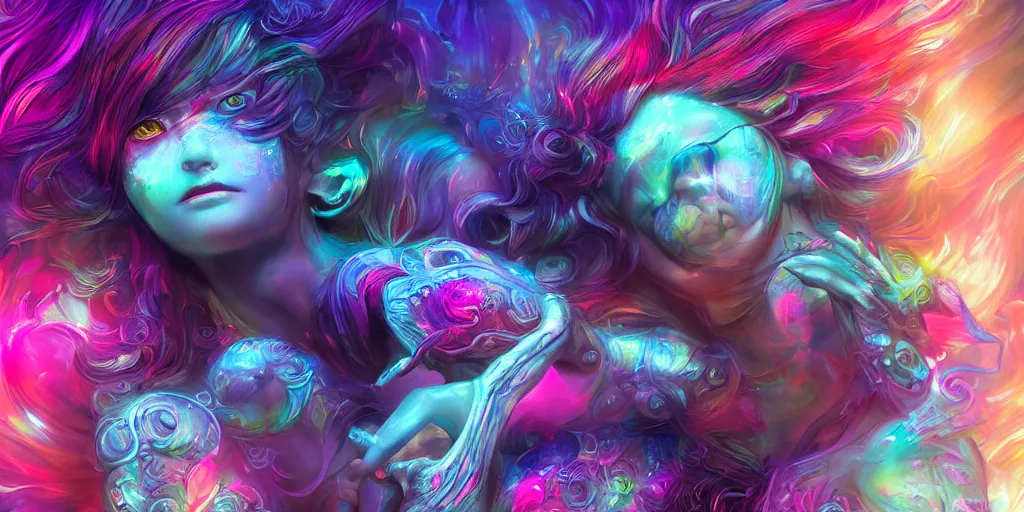 Image similar to dreamscape, female, ross tran, vivid colors, rainbow colors, anatomical, highly detailed sculpture, intricate detailed, ommatidia, 8 k, cinematic atmosphere, post - processing