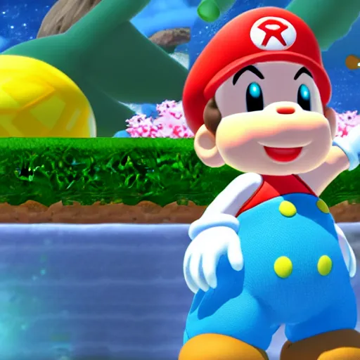 Prompt: yoshi as rosalina from super mario galaxy, in game screenshot, official nintendo