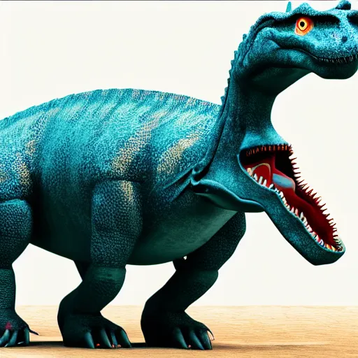 Prompt: google dinosaur in real life, photograph, 8 k, intense light, rtx