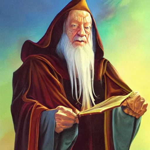 Prompt: dumbledore as wizard sloth by Boris Vallejo, fantasy illustration