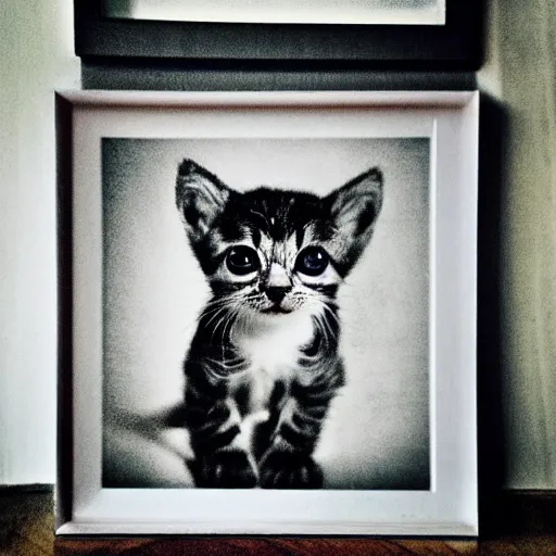 Prompt: a fine art photo of a hipster kitten at soho beach house in the style of tony kelly