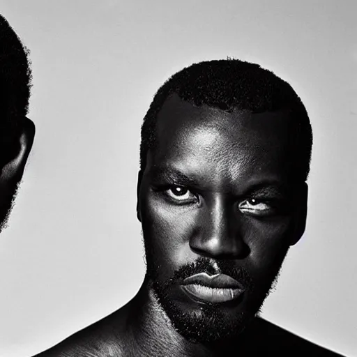 Image similar to a handsome african man and the black panther, black and white, by richard avedon,