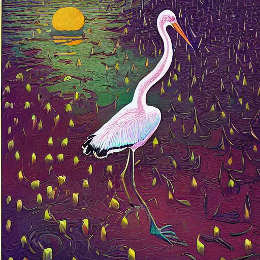 Image similar to realistic atlantic spring pond diamond stork chianti purse death metal album cover, by victo ngai and johfra bosschart and tom thomson, speedpainting, 2 d game art, postmodern