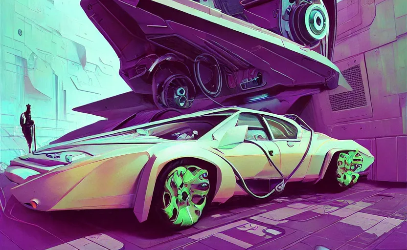 Prompt: Futuristic cyberpunk car,highly detailed, very coherent, painted by Francis Bacon and Edward Hopper, Wayne Barlowe, painted by James Gilleard, surrealism, airbrush, art by JamesJean