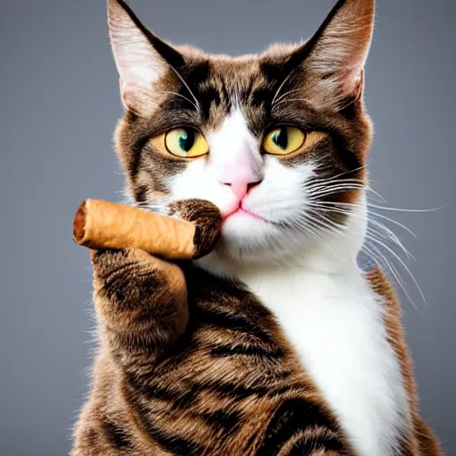 Prompt: cat smoking a cigar, white background