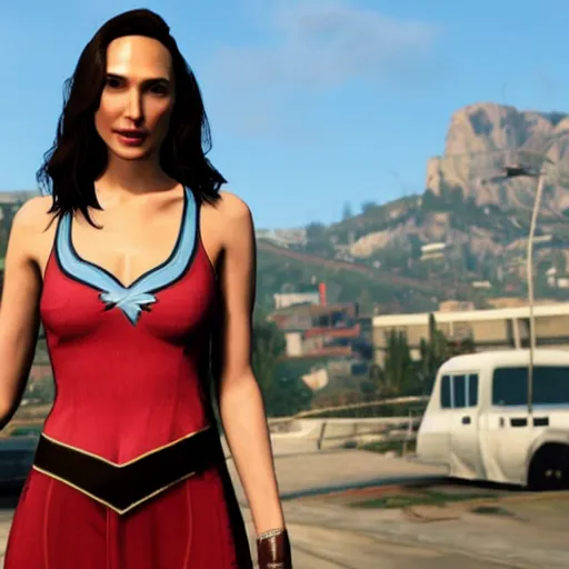 Prompt: Gal Gadot wearing a dirndl in GTA V.