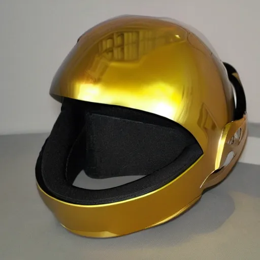 Image similar to Halo spartan helmet, golden visor, reflective