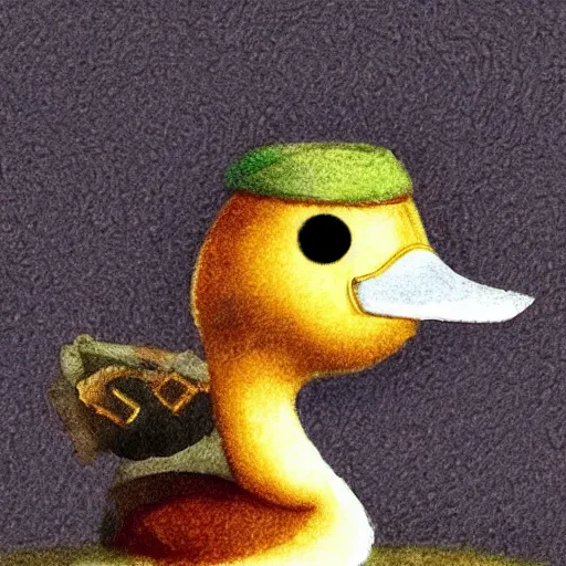 Image similar to a sad little samurai duck