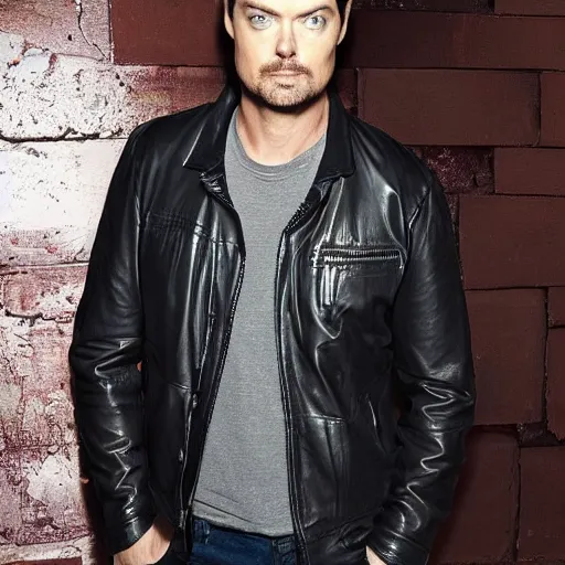 Image similar to karl urban in a black leather jacket, the boys