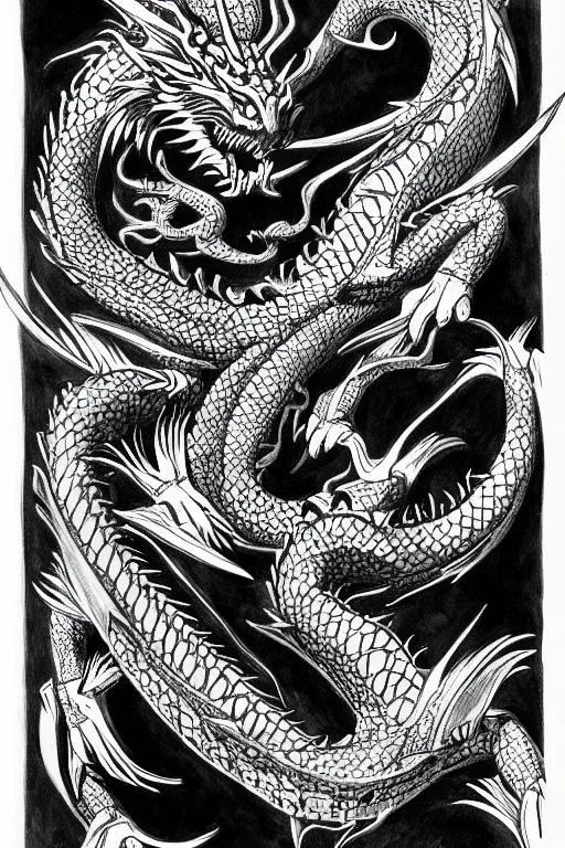 Image similar to dragon, black ink on paper, trending on artstation, beautiful, intricate, detailed