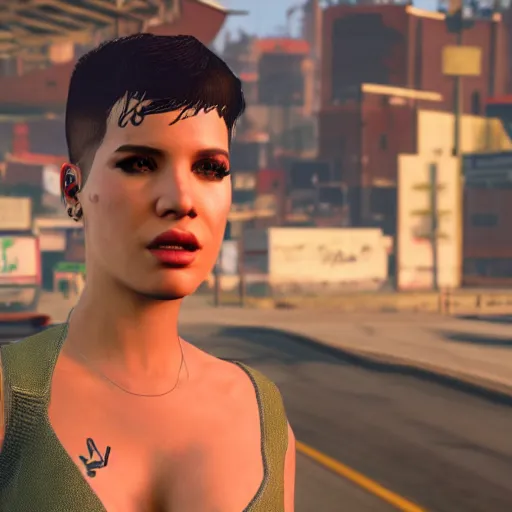 Image similar to pop singer Halsey in GTA V, 4k