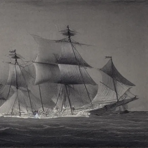 Prompt: drawing of a ship, 1 9 th century