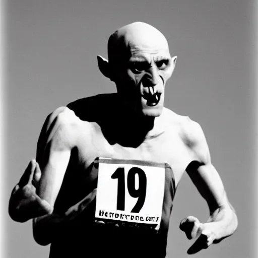 Image similar to portrait of nosferatu running a marathon, sport photography