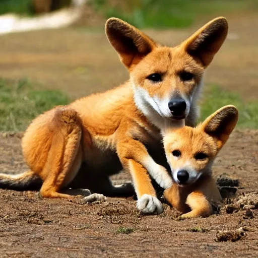 Image similar to baby riding on a dingo