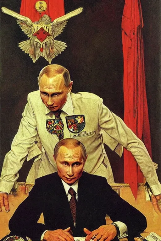 Image similar to vladimir putin. masonic occult painting by norman rockwell