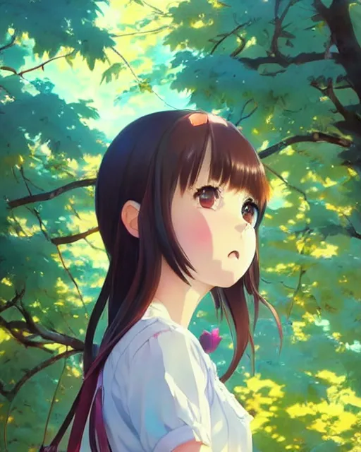 Prompt: very cute loli looking behind from a tree cabine | very very anime!!!, fine - face, audrey plaza, realistic shaded perfect face, fine details. anime. very strong realistic shaded lighting poster by ilya kuvshinov katsuhiro otomo ghost, magali villeneuve, artgerm, jeremy lipkin and michael garmash and rob rey
