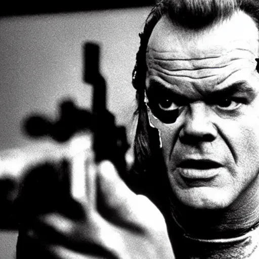 Image similar to Jack Nicholson as epic Terminator, killing people