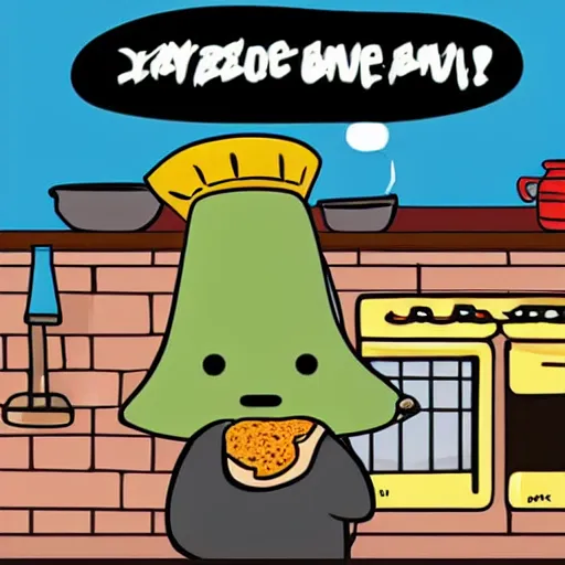 Image similar to comic cute platypus on a kitchen wearing a chef hat and holding a lasagna into an oven, comic style