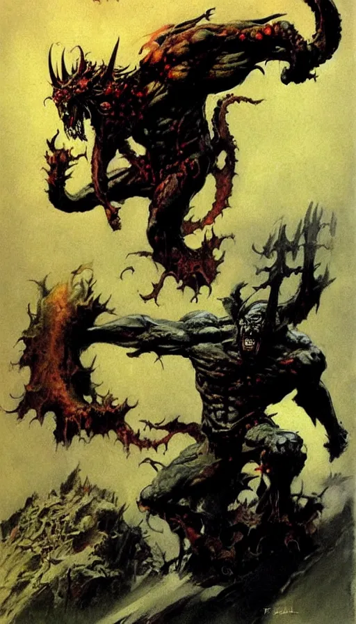 Image similar to demon by Frank Frazetta,fantasy artwork,bold,striking,