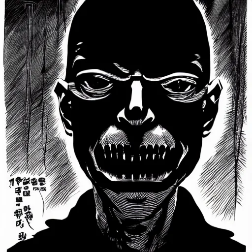 Image similar to Klaus Schwab looking sinister, by Tsutomu Nihei, highly detailed