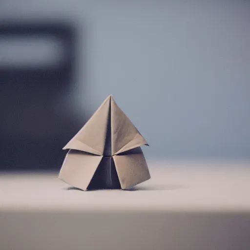 Image similar to close up photo of a small origami obese man, cinematic, shallow dof, 3 5 mm, 4 k, macro