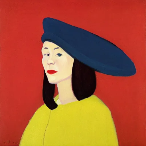 Image similar to woman with hat, by Alex Katz, colorful, friendly, oil on canvas