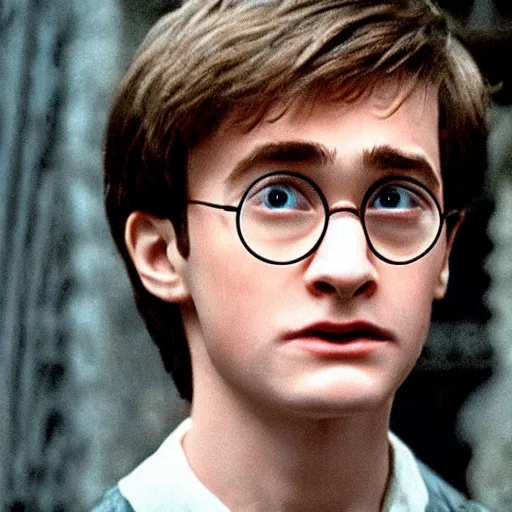 Prompt: photo of harry potter with a hapsburg jaw, still from movie, cinematic