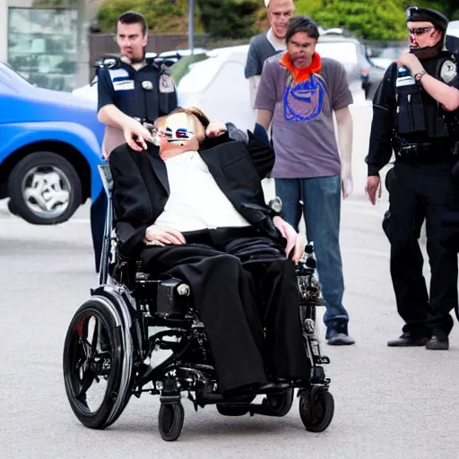 Prompt: stephen hawking in neon street racing and trying to escape police