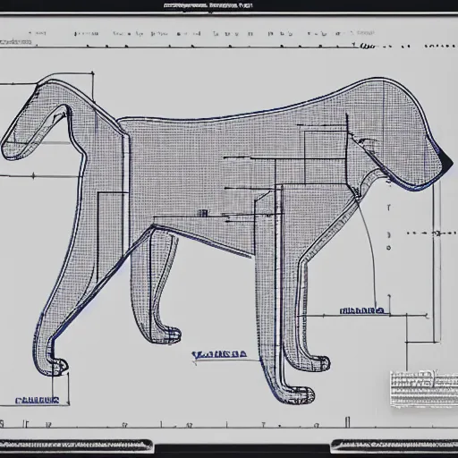 Image similar to blueprint schematics of a dog