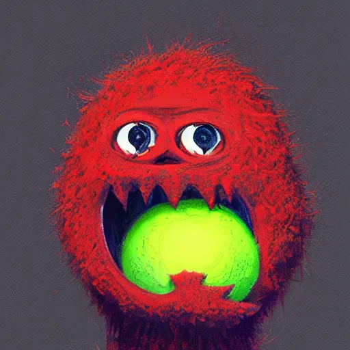 Image similar to a tennis ball monster, digital art, fantasy, magic, trending on artstation, ultra detailed, professional illustration by Basil Gogos