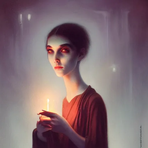 Image similar to pale young ghost girl, tom bagshaw, candlelight