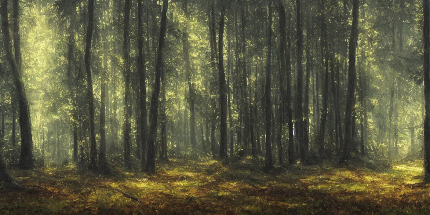 Prompt: a forest, cinematic lighting, detailed oil painting, realistic, hyperrealistic, 8k