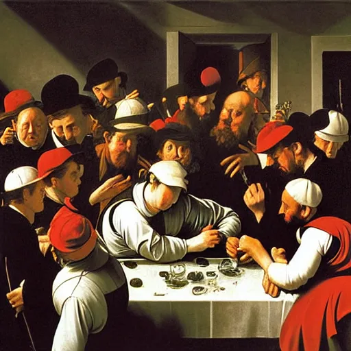 Image similar to where's wally? by caravaggio and martin handford