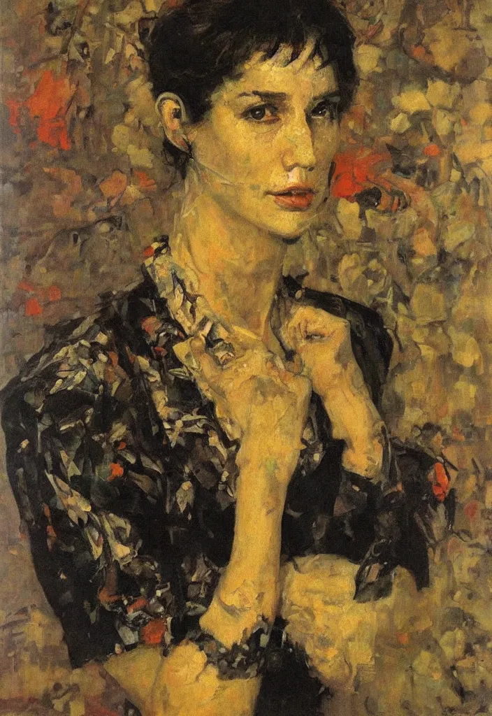 Prompt: aristocrat portrait, night, denis sarazhin, vrubel, oil on canvas